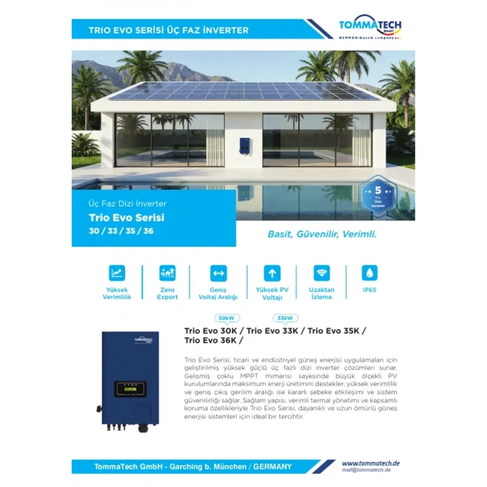 TommaTech Trio Evo Serisi 30 kW Trifaze On Grid İnverter