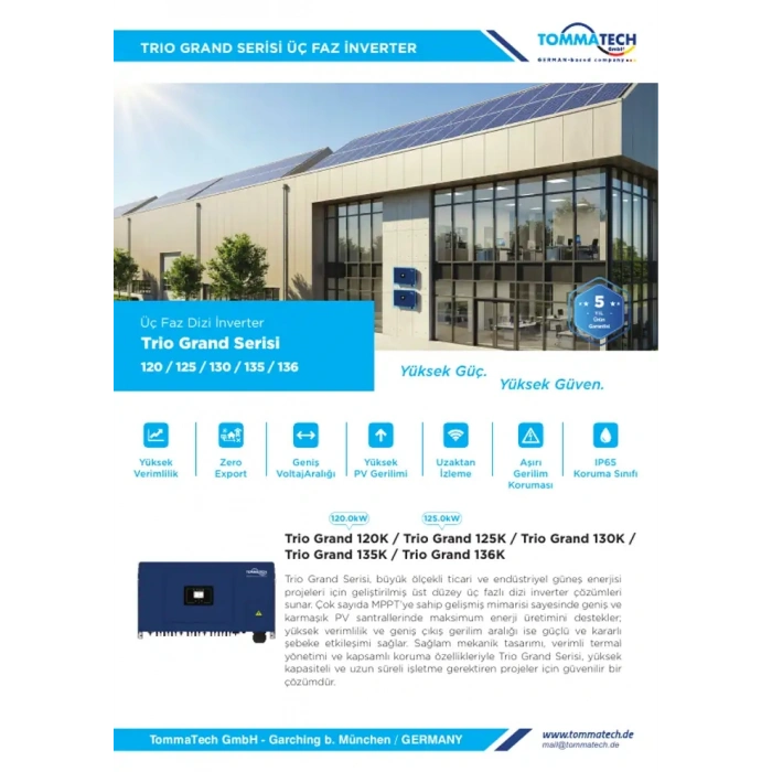 TommaTech Trio Grand Serisi 136 kW Trifaze On Grid İnverter
