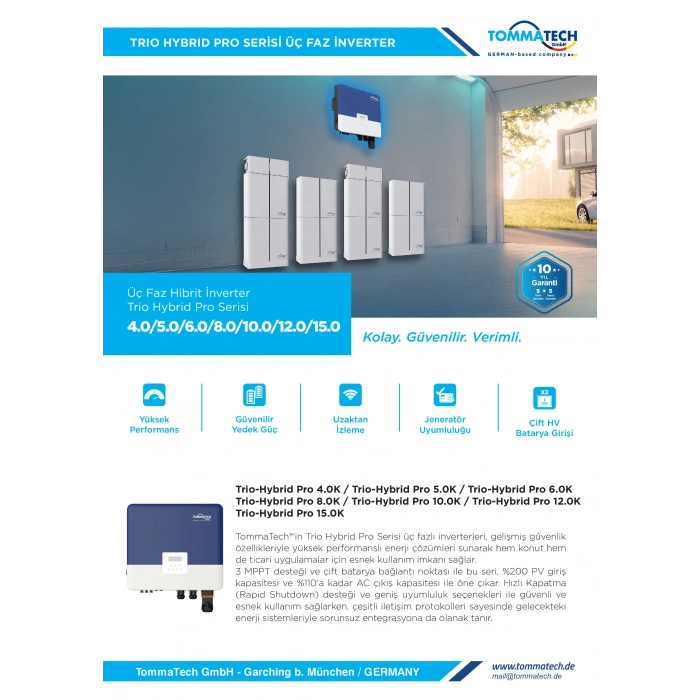 TommaTech Trio Hybrid Pro Serisi 15kW Üç Faz İnverter