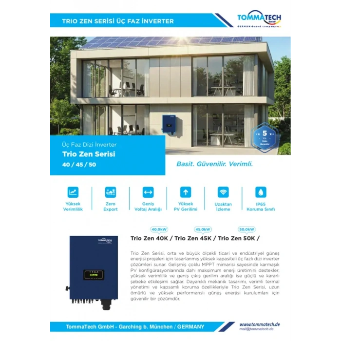 TommaTech Trio Zen Serisi 40 kW Trifaze On Grid İnverter