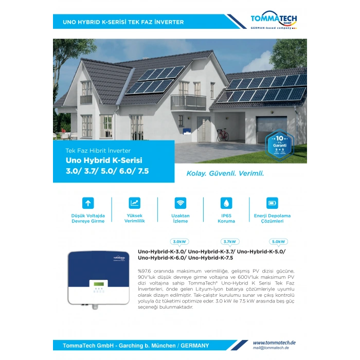 TommaTech Uno Hybrid K 5kW Tek Faz İnverter
