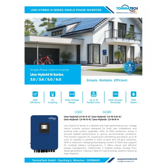 Tommatech Uno N 6 kW Monofaze LV Hibrit İnverter
