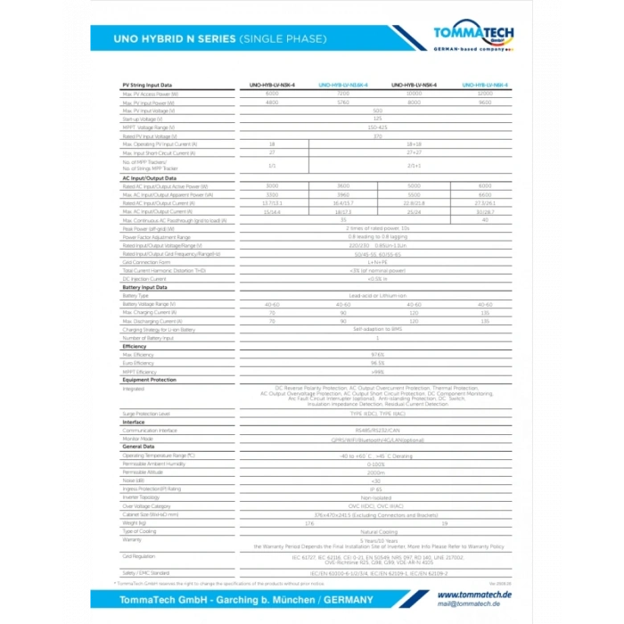 Tommatech Uno N 6 kW Monofaze LV Hibrit İnverter