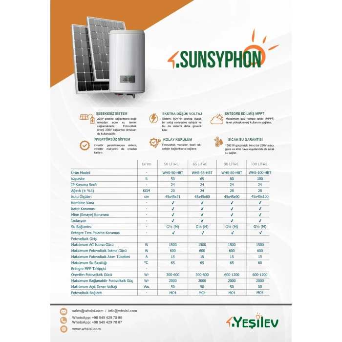 YeşilEV Sunsyphon Hibrit Su Isıtıcı 80 Litre