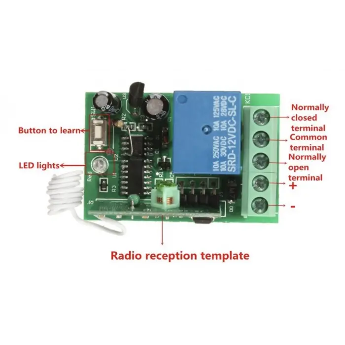 DC 12V 1 kanallı 433MHz kablosuz RF Alıcılı Röle Modülü