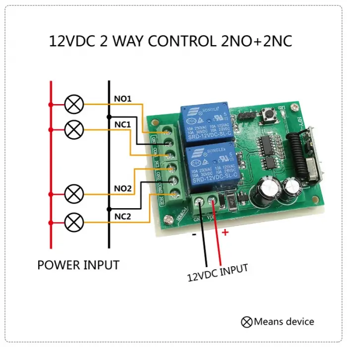 DC-12V 2 Kanallı 433MHz Kablosuz RF Alıcı Röle Modülü