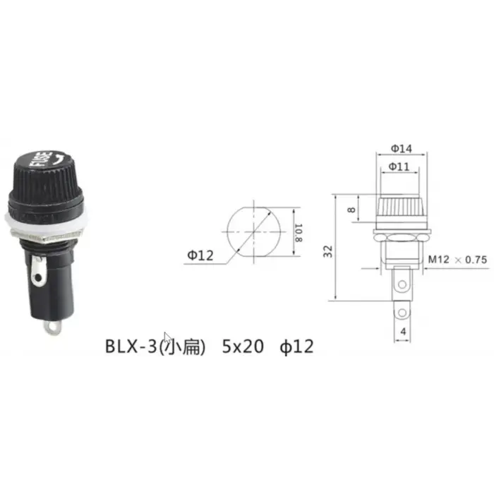 IC-235 Sigorta Yuvası 5x20mm Ø12mm Standart Ölçü