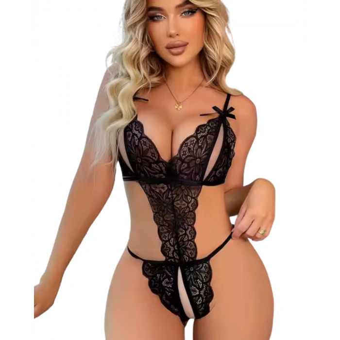 Dodes Dodes Büyük Beden Fantezi Siyah Dantelli Babydoll TG279249