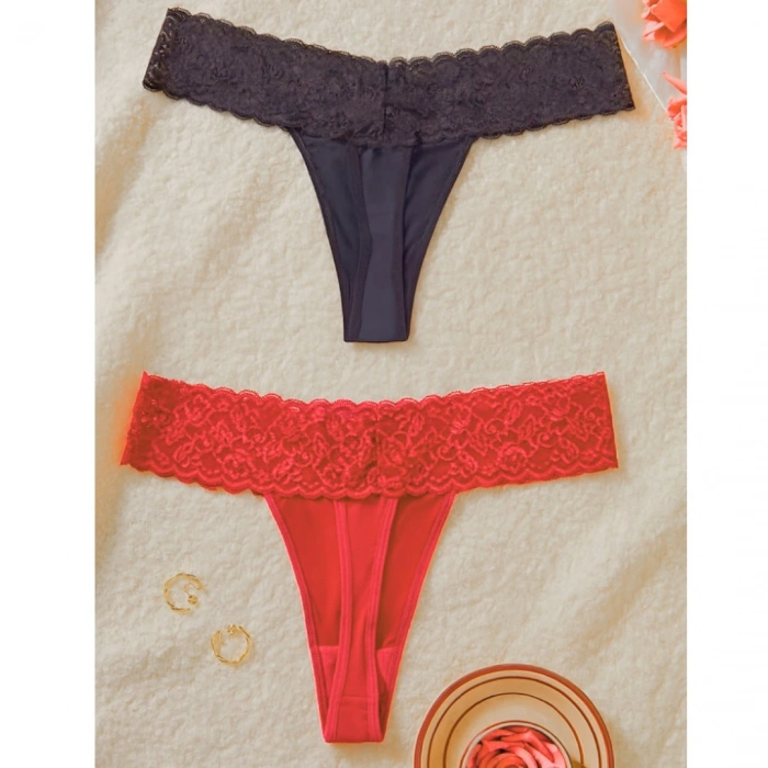 Dodes Dodes Büyük Beden Kadın 2li Dantelli Seksi Tanga TG270053B