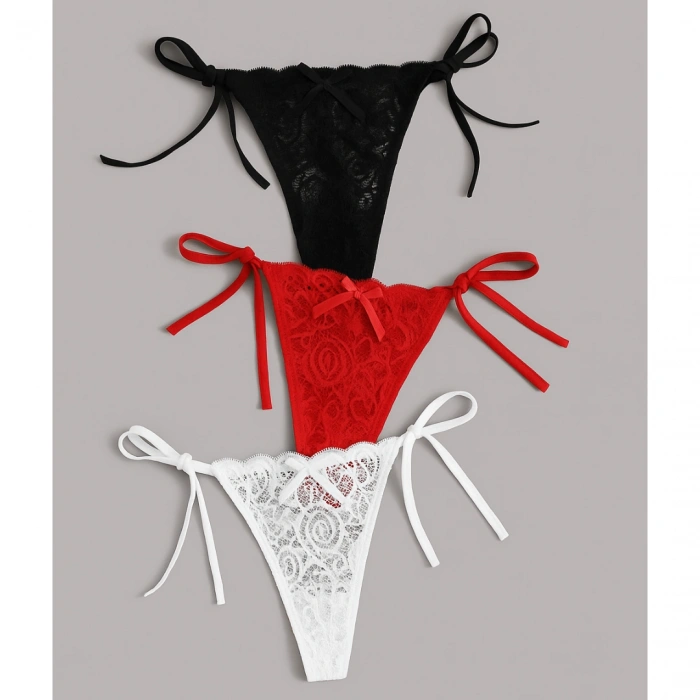 Dodes Dodes Büyük Beden Kadın 3lü Dantelli Yandan Bağlamalı Seksi Tanga TG270054
