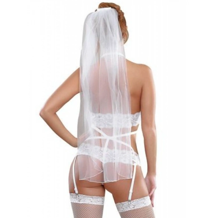 Dodes Dodes Fantezi Duvaklı Dantelli  Seksi Gelin Jartiyer Takımı TG272376