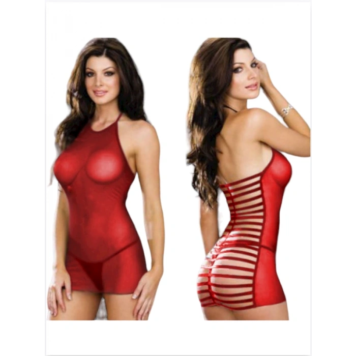 Dodes Dodes Fantezi Seksi Kırmızı Tül Babydoll  Gecelik TG273218