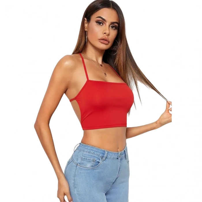 Dodes Dodes Kadın Sırtı Açık Kırmızı Belden Bağlamalı Crop Büstiyer TG275441-K