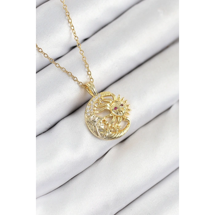 Tegan 316L Çelik Zirkon Taşlı Ay Ve Güneş Model Gold Renk Kadın Kolye TG27BKO10539