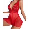 Dodes Dodes Fantezi Kırmızı Dantelli Transparan Tül Etekli Seksi Elbise Gecelik TG273267