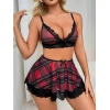 Dodes Dodes Fantezi Seksi Dantelli Ekose Sütyen Mini Etek Takım TG2710128