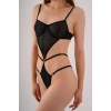 Dodes Transparan Siyah Dekolteli Balenli Fantazi İç Giyim Body DL1408