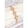 Tegan Pirinç Zirkon Taşlı Yonca Model Gold Renk Kadın Bileklik TG27BB8494