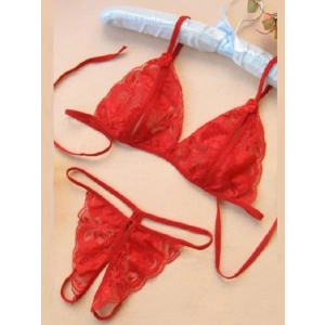 Dodes Dodes Büyük Beden Fantezi Kırmızı Dantelli Seksi Sütyen Kilot Takım TG279703-B