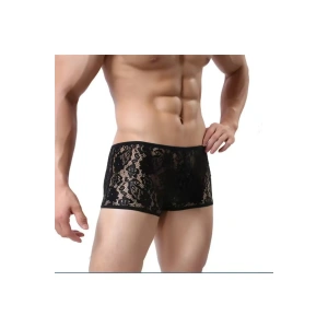 Dodes Dodes Fantezi Dantelli Seksi Siyah Erkek Boxer - Seksi Erkek İç çamaşırı TG274612