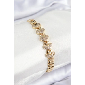 Tegan Pirinç Zirkon Taşlı Kalp Model Gold Renk Kadın Bileklik TG27BB7901