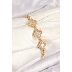 Tegan Pirinç Zirkon Taşlı Yonca Model Gold Renk Kadın Bileklik TG27BB8494