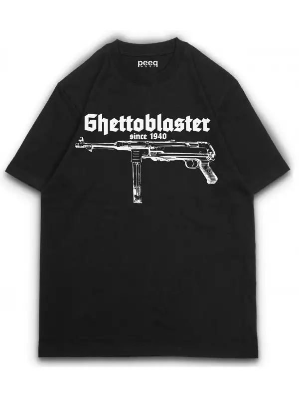 Ghetto gun Baskılı Siyah oversize Tişört
