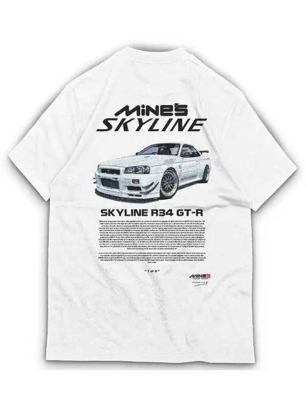 Mines Skyline GTR Baskılı Vintage Tişört