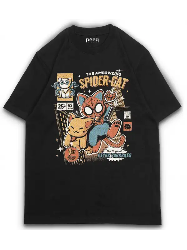 Spider cat Baskılı Oversize Tişört
