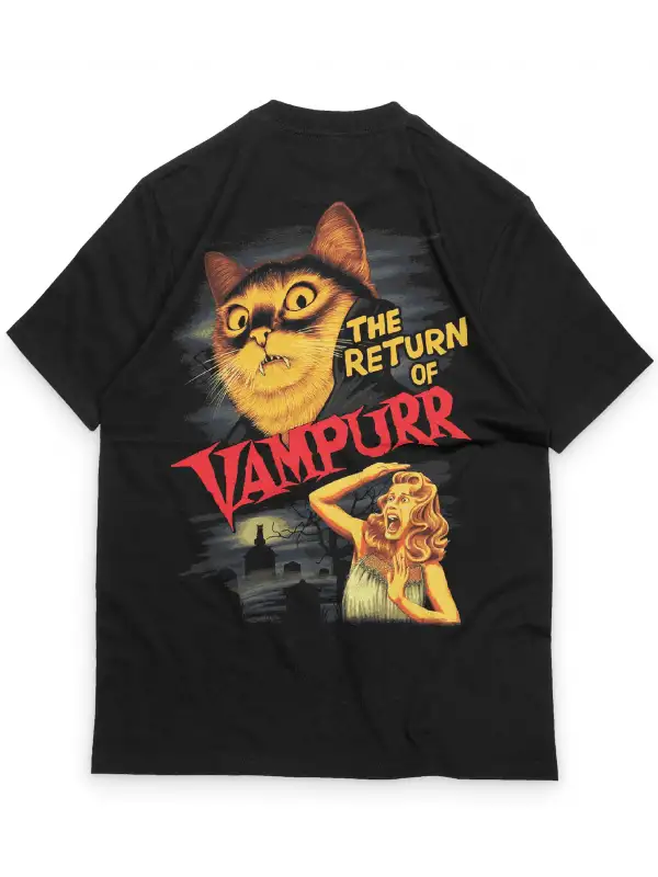 Vampir Kedi Baskılı Tişört
