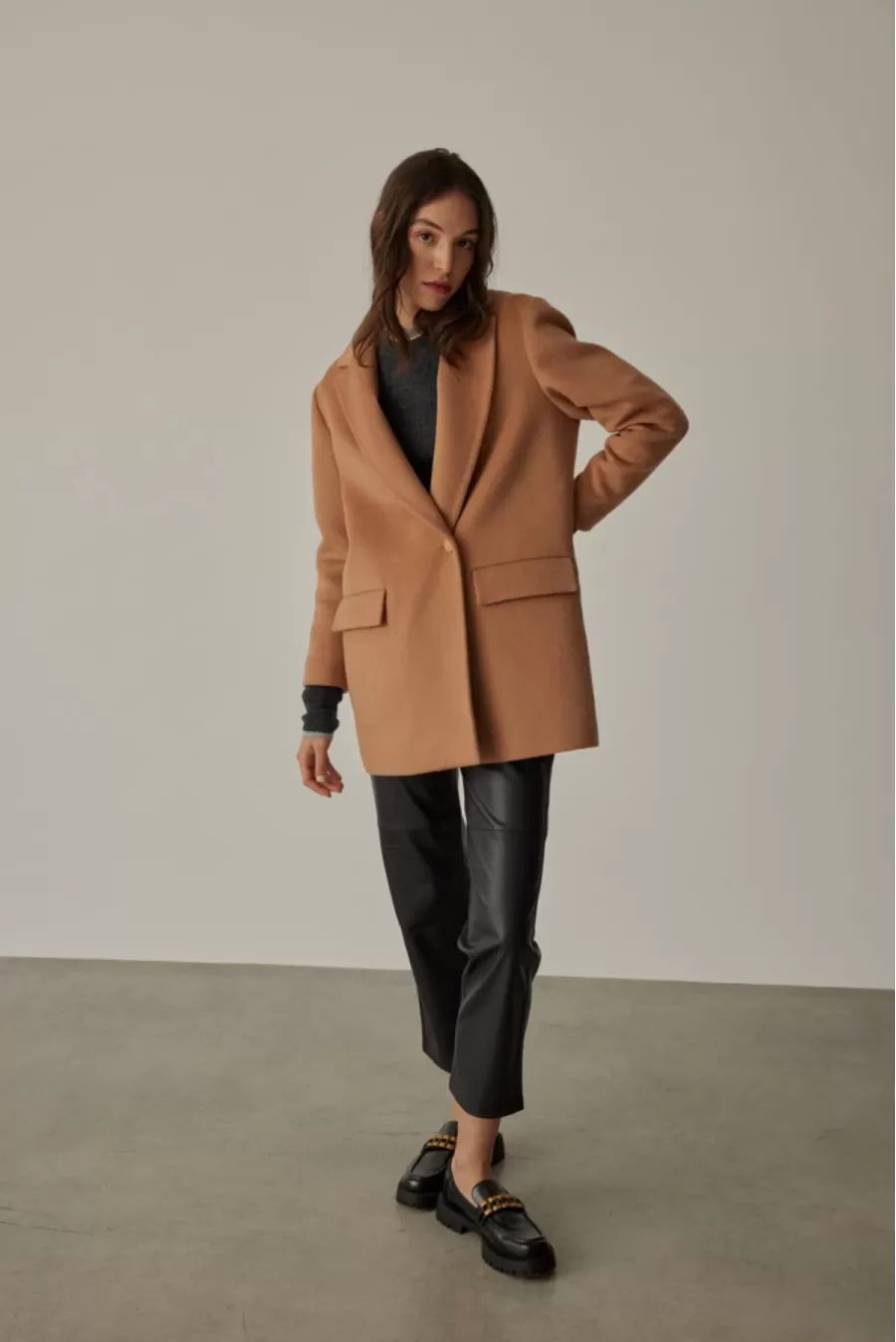 OVERSİZE YÜN BLAZER CAMEL CEKET