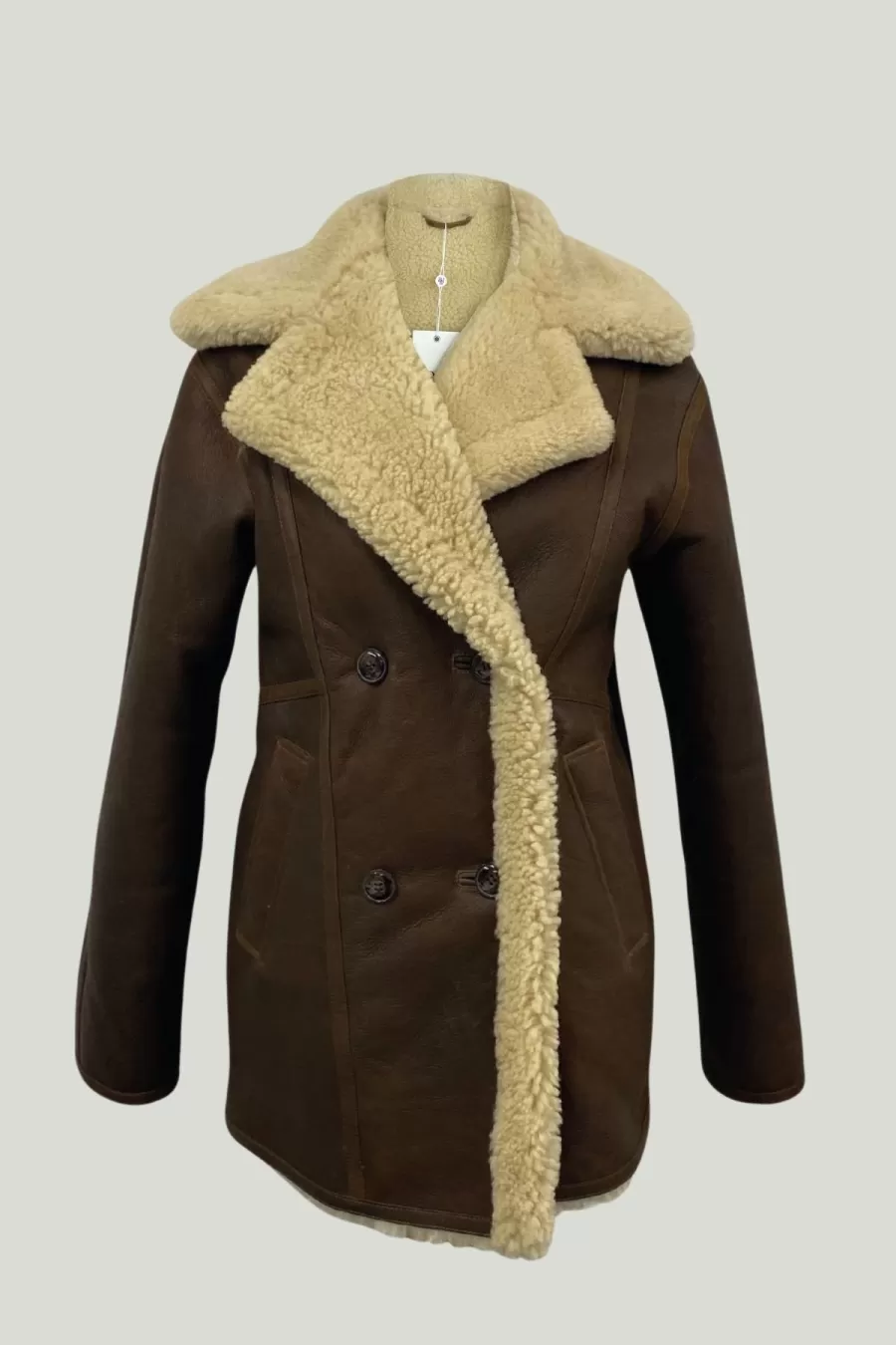 SHEARLING DETAYLI KAHVE KISA DERİ KABAN