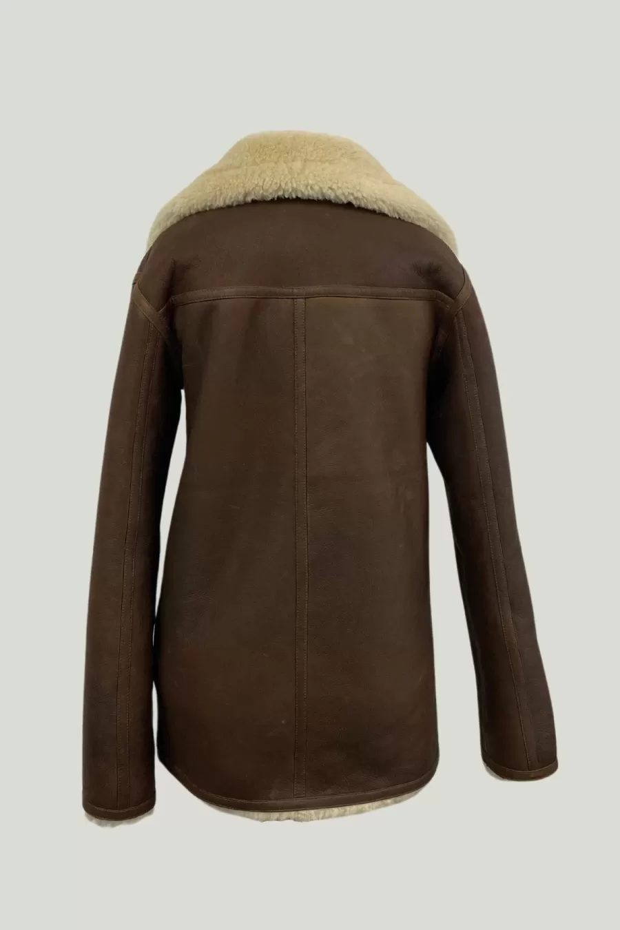 SHEARLING DETAYLI KAHVE KISA DERİ KABAN