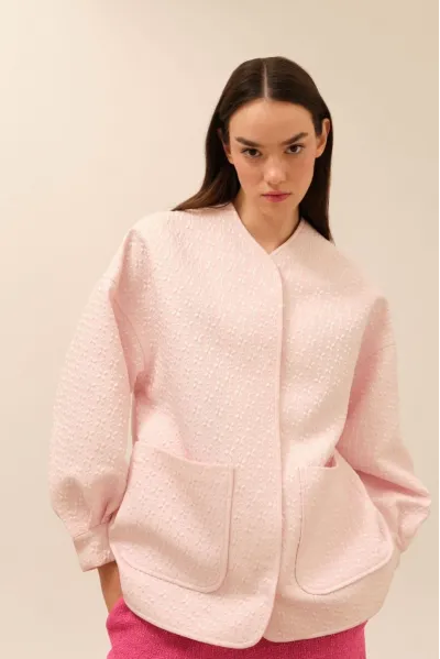 CEP DETAYLI DOKULU PEMBE CEKET