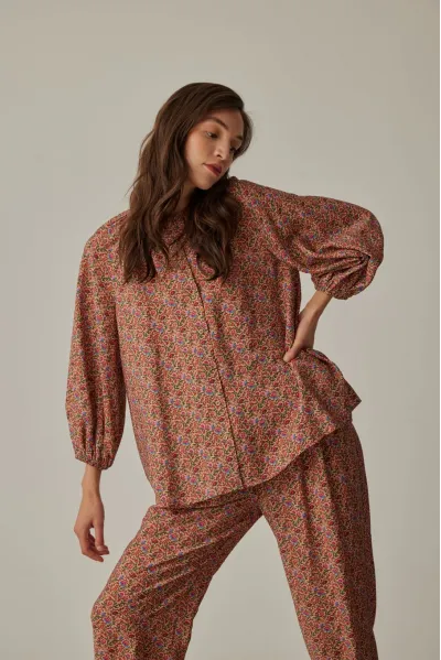 ÇİÇEK DESENLİ BALON KOL KADIN BLUZ