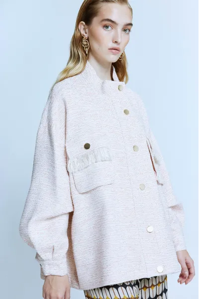 PÜSKÜL DETAYLI TÜVİT PUDRA CEKET