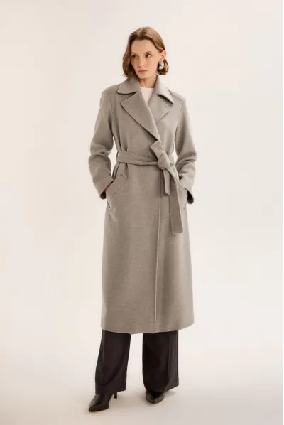 DİKİŞ DETAYLI ERKEK YAKA UZUN MANTO GRİ