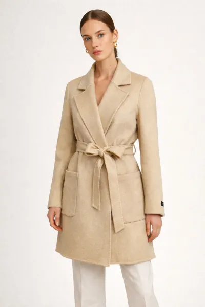 EL DİKİMİ BEJ KISA KAŞMİR KABAN