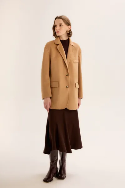 EL DİKİMİ KAŞMİR CEP KAPAKLI CEKET CAMEL