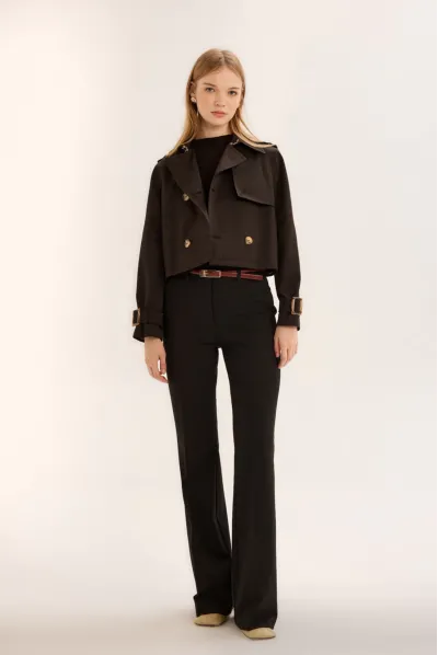 ERKEK YAKA KISA TRENÇKOT SİYAH