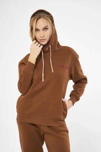 KAPÜŞONLU KADIN KAHVERENGİ EŞOFMAN TAKIMI