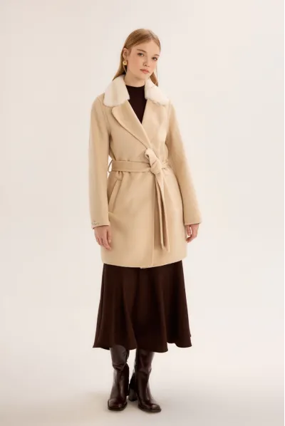 KÜRK YAKA EL DİKİMİ KAŞMİR KABAN BEJ