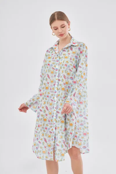 DENİZ KABUĞU DESENLİ GÖMLEK ELBİSE