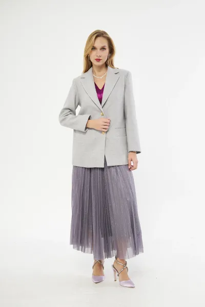 DÜĞME DETAYLI YÜN BLAZER GRİ CEKET