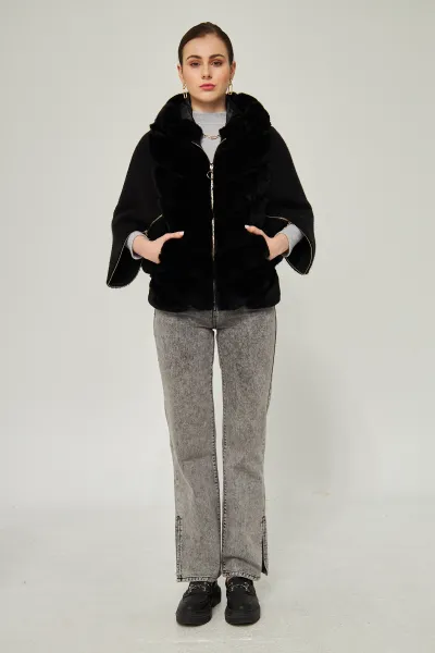 YARASA KOL SİYAH REX KÜRK KABAN