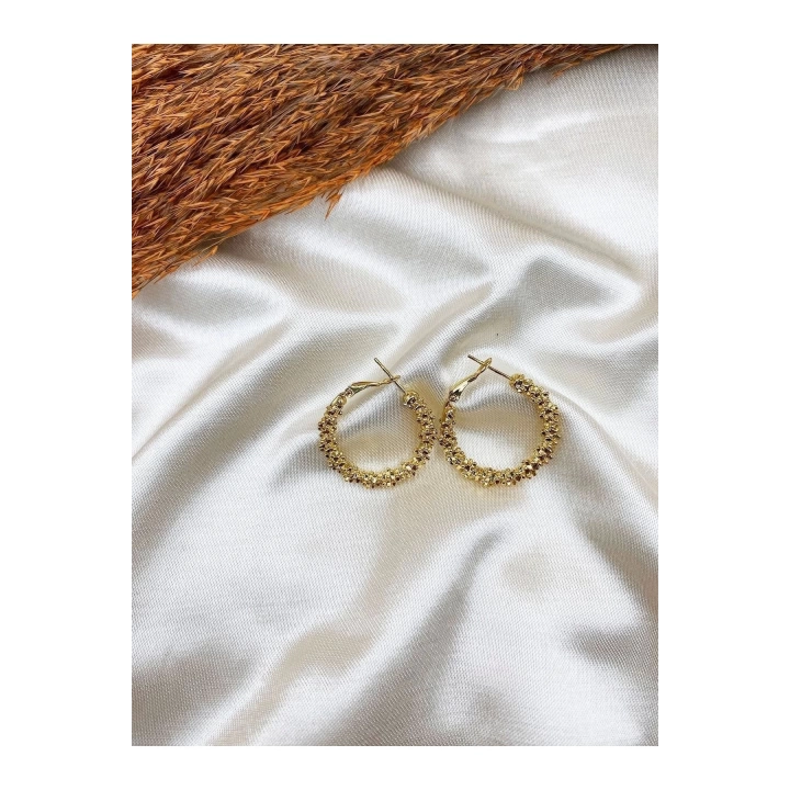 Kadın Gold Renk Klipsli Halka Küpe