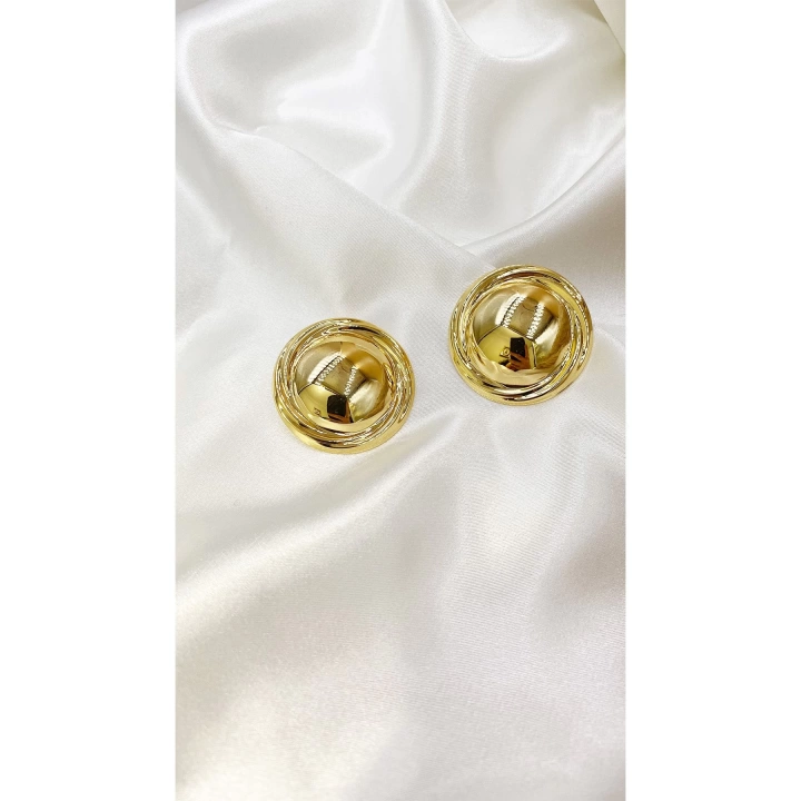Kadın Gold Renk Büyük Boy Yuvarlak Pinterest Küpe