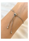 Kadın Gümüş Renk Pembe Taşlı Kalp Model Çoklu Charm Bileklik