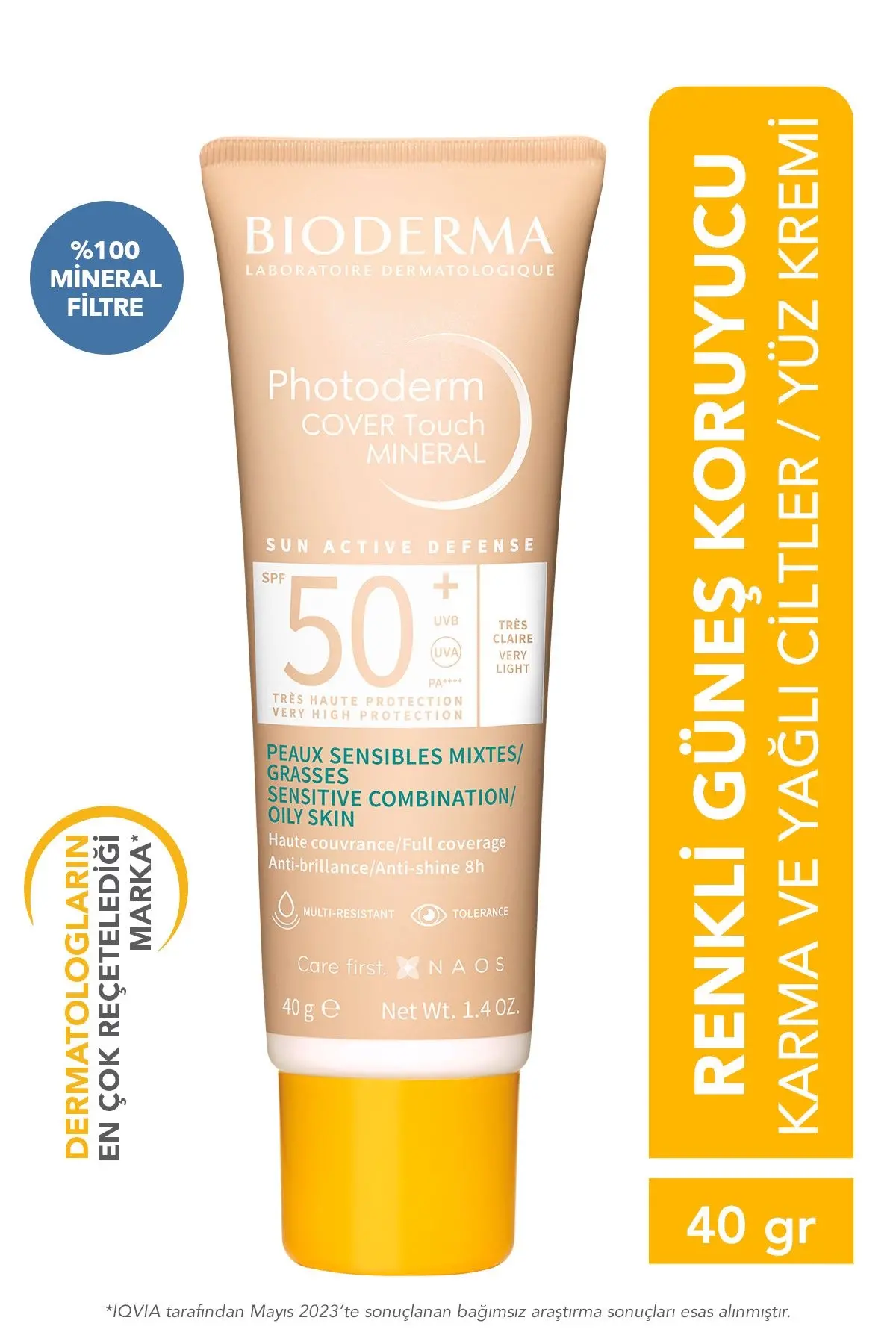 Photoderm Cover Touch SPF50+ Very Light Karma Yağlı Ciltler Kapatıcı Etkili Renkli Güneş Kremi 40 ml