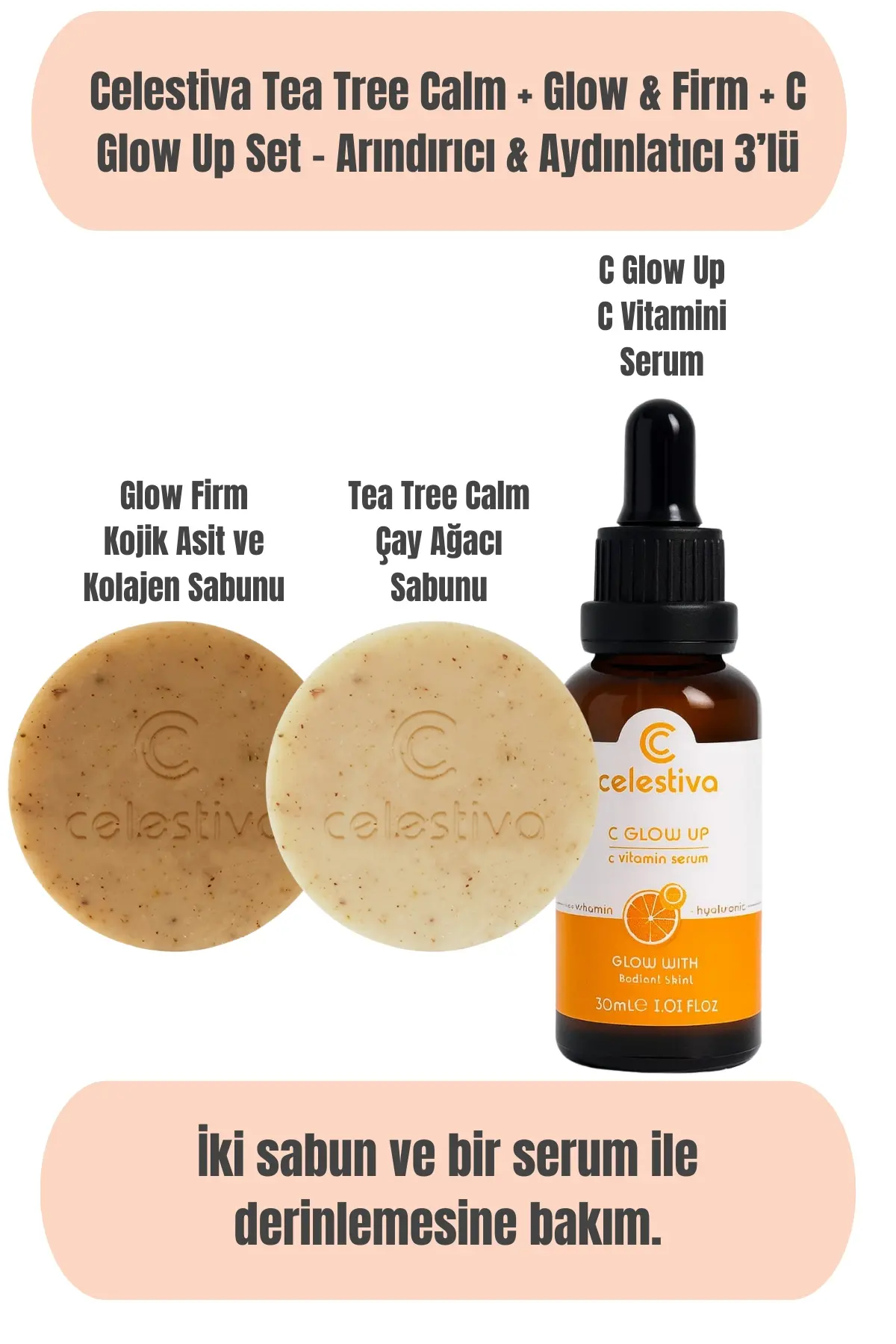 Celestiva Tea Tree Calm + Glow & Firm + C Glow Up Set – Arındırıcı & Aydınlatıcı 3’lü